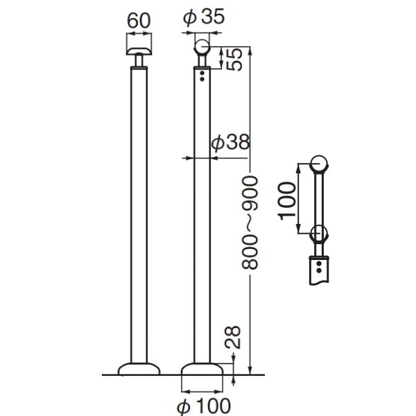 シロクマ 支柱ベースプレート式 ABR-710B ヘアーライン   ABR-710B-HL - 2