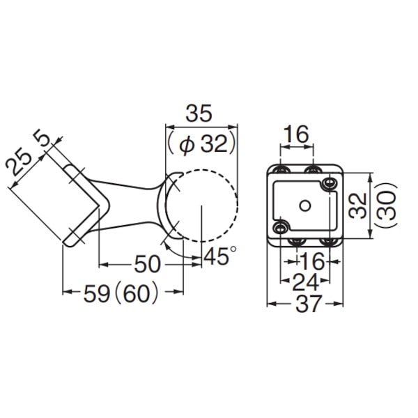 シロクマ E形ブラケット出隅受 32パイ AG 10個入 BR-124-32-AG