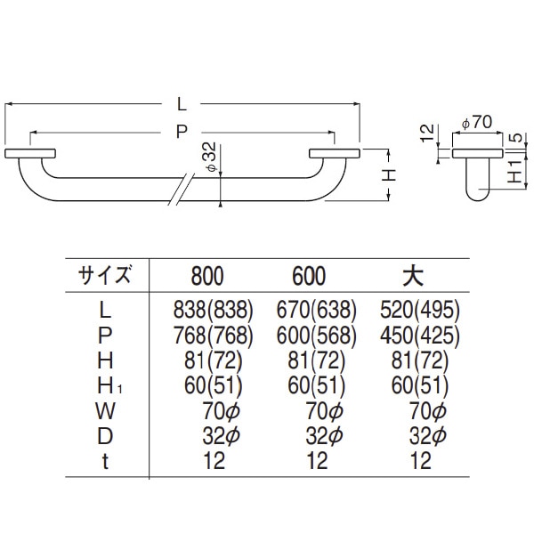 シロクマ 真鍮 丸棒ニギリバー 800mm クローム NO-702-800-CH