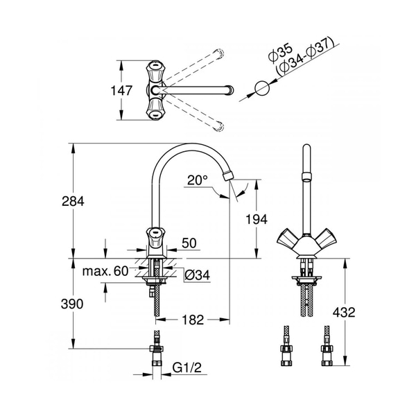 GROHE コスタ・2ハンドルキッチン混合栓(一般地／寒冷地) 一般地