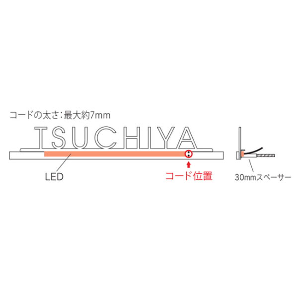 福彫 表札 LED ブライトサイン ステンレス切文字 LEK-13 約400W×60H×8D LEK-13